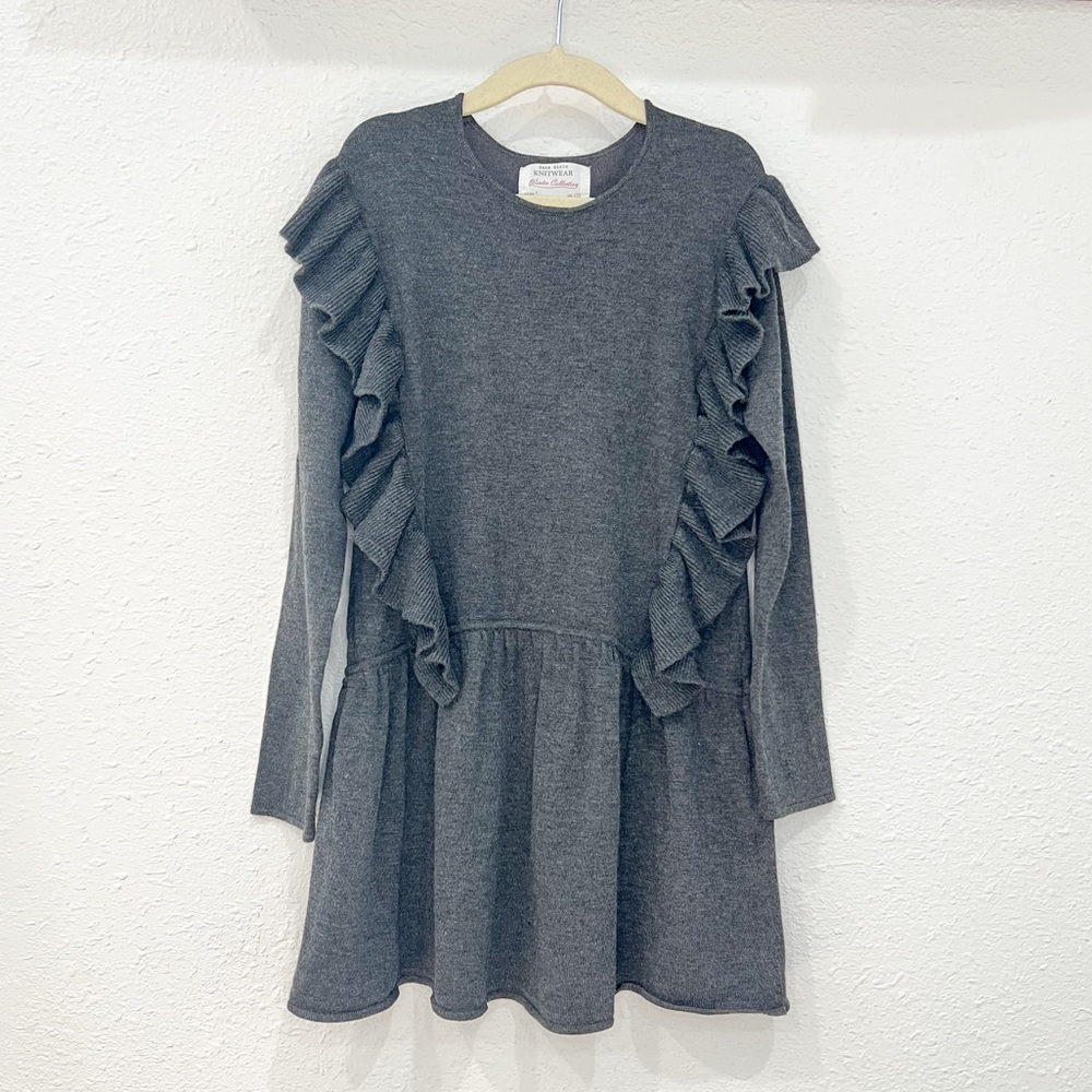 Zara Girls Knit Ruffle Gray Long Sleeve Dress 7